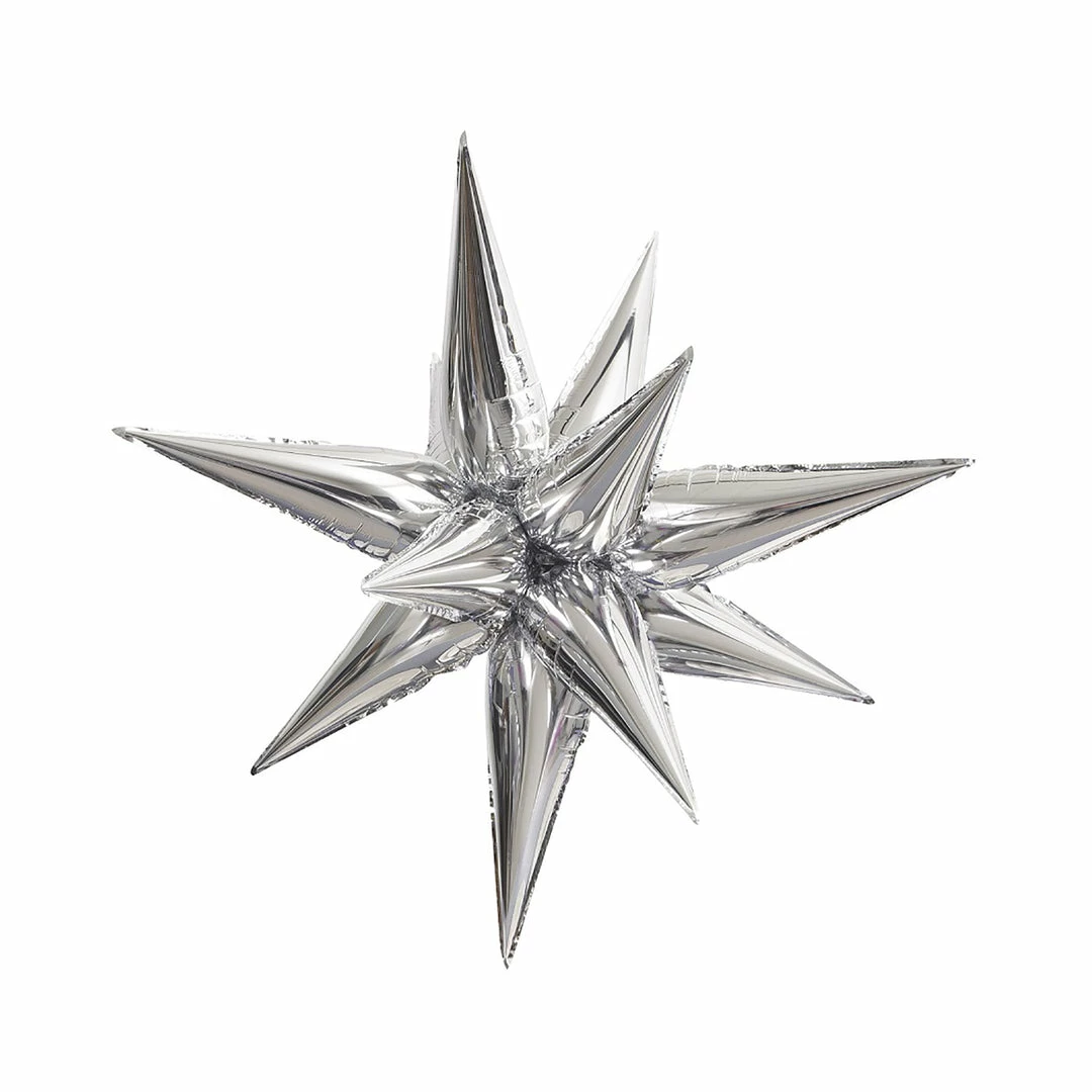 Unique Silver Star-Burst Foil Balloon 27.5" 3 Unique Silver Star-Burst Foil Balloon 27.5"