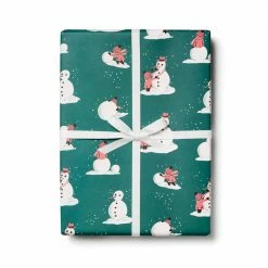 Red Cap Cards Building Snowman Gift Wrap Roll Cards + Gift Wrap