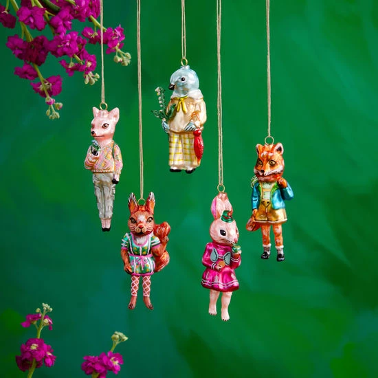 Glitterville Studios Nathalie Lete Dressed Woodland Animal Ornaments Christmas 3 Glitterville Studios Nathalie Lete Dressed Woodland Animal Ornaments Christmas