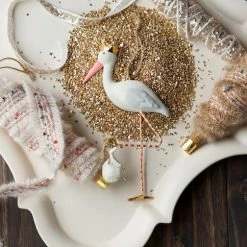 Glitterville Studios Pink Royal Stork Ornament 7" Christmas