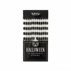 My Mind’s Eye Black & White Striped Reusable Halloween Straws