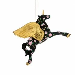 Cody Foster & Co. Black Floral Pegasus W/ Gilded Wings Ornament 6"