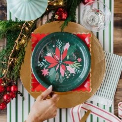 My Mind’s Eye Botanical Holiday Collection Green Ticking-Stripe Fringed Guest Napkins