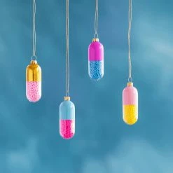 Glitterville Studios Happy Pill Ornament 3.25" Christmas