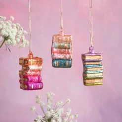 Glitterville Studios Rainbow Books Ornament 4.25" Christmas