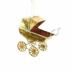 Cody Foster & Co. Gold-Leafed Baby Carriage Ornament 4"