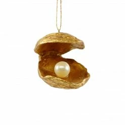 Cody Foster & Co. Christmas PREORDER: Gold Oyster With Pearl Ornament 3.25"