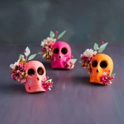 Halloween Glitterville Studios Floral Skull