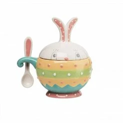 Transpac Imports Johanna Parker Easter Dottie Bowl With Spoon & Lid 9 Transpac Imports Johanna Parker Easter Dottie Bowl With Spoon & Lid