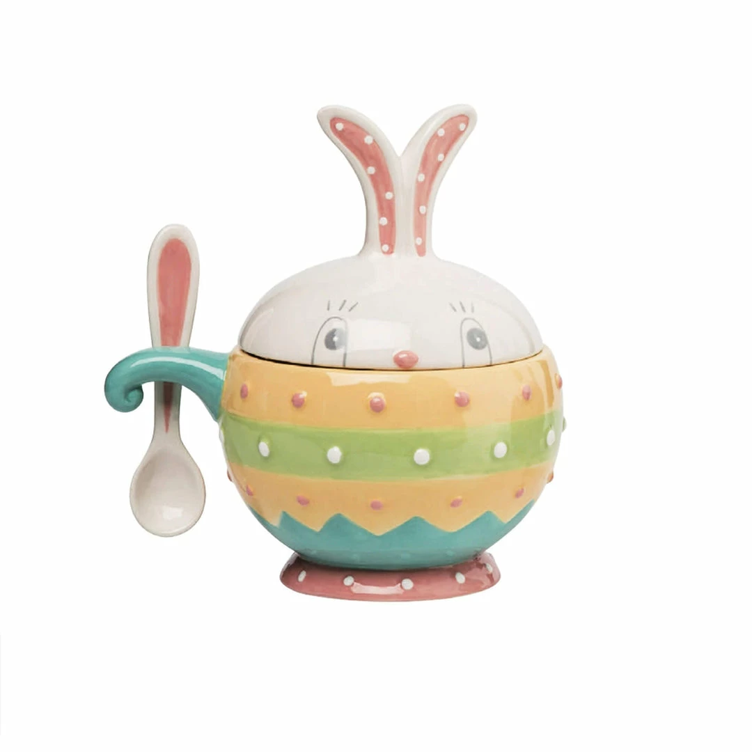 Transpac Imports Johanna Parker Easter Dottie Bowl With Spoon & Lid 6 Transpac Imports Johanna Parker Easter Dottie Bowl With Spoon & Lid