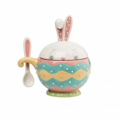 Transpac Imports Johanna Parker Easter Dottie Bowl With Spoon & Lid 8 Transpac Imports Johanna Parker Easter Dottie Bowl With Spoon & Lid