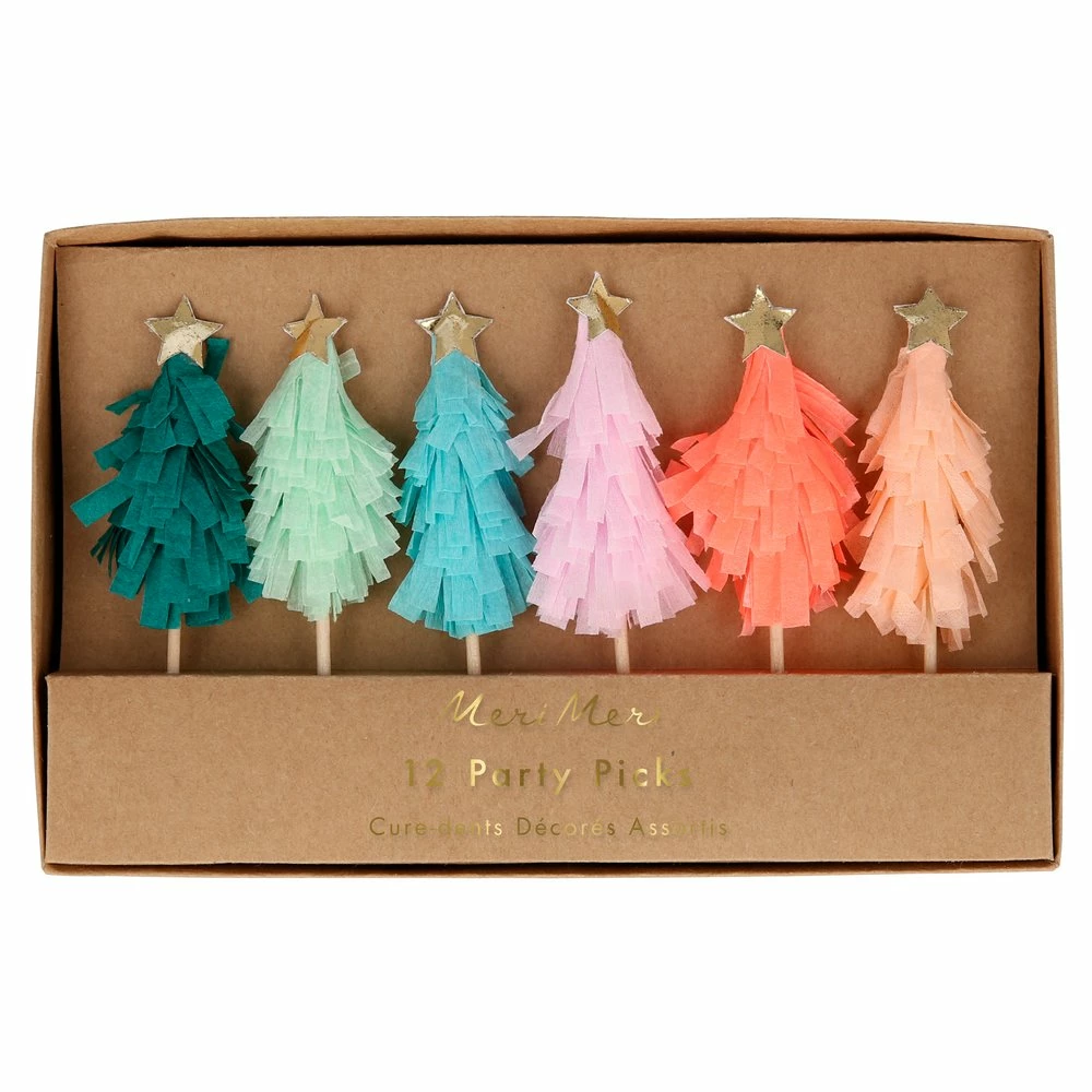 Meri Meri Party Rainbow Fringed Christmas Tree Picks 3 Meri Meri Party Rainbow Fringed Christmas Tree Picks