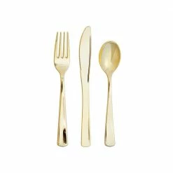 Metallic Gold Plastic Cutlery Set 24ct Party