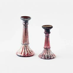 One Hundred 80 Degrees Christmas Oil Slick Glass Candlesticks (Set Of 2)