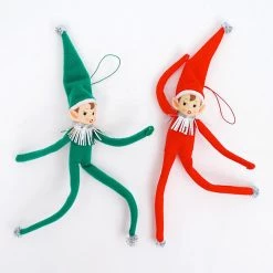ONE HUNDRED 80 DEGREES Retro Felt Elf Ornament In Red / Green 11"