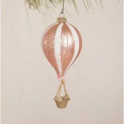 Bethany Lowe Pink Striped Hot Air Balloon Ornament