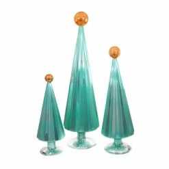 Cody Foster & Co. Christmas PREORDER: Pleated Glass Trees In Mint / Copper Orange (Set Of 3)