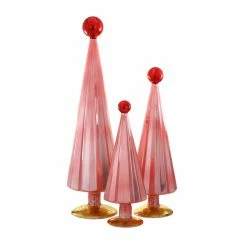 Cody Foster & Co. Christmas PREORDER: Pleated Glass Trees In Pink / Red (Set Of 3)