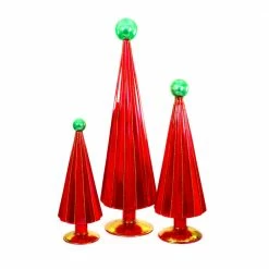 Cody Foster & Co. PREORDER: Pleated Glass Trees In Red / Green (Set Of 3)