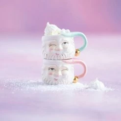 Glitterville Studios White Papa Noel Holiday Mint / Pink Mug Christmas