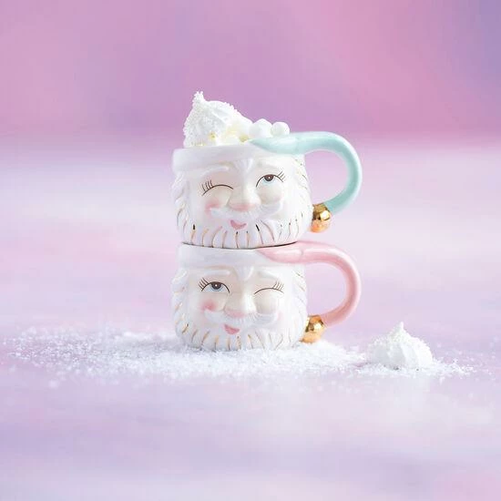 Glitterville Studios White Papa Noel Holiday Mint / Pink Mug Christmas 3 Glitterville Studios White Papa Noel Holiday Mint / Pink Mug Christmas