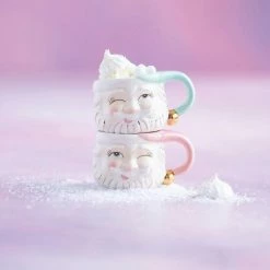 Glitterville Studios White Papa Noel Holiday Mint / Pink Mug (Set Of 2)