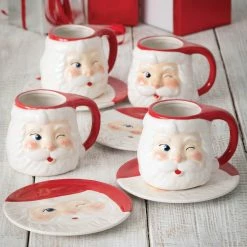 Sullivans Christmas Winking Santa Mugs (Set Of 4)