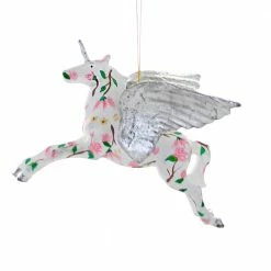 Cody Foster & Co. White Floral Pegasus W/ Silver Wings Ornament 6"