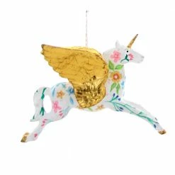 Cody Foster & Co. Christmas White Multi-Colored Floral Pegasus W/ Gilded Wings Ornament 6"